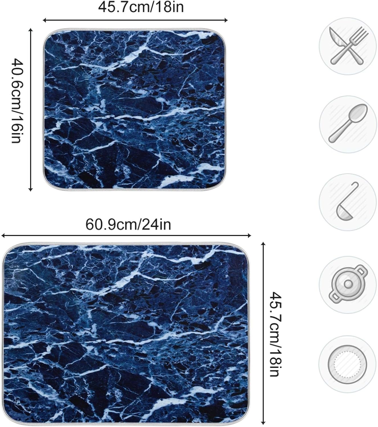 Super Absorbent Dish Drying Mat, Microfiber Fast-Drying Dish Mat, 24" x 18, Kitchen Dish Drying Pad, Navy Blue Marble…