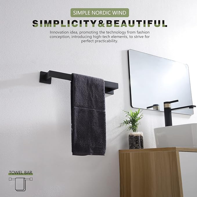 KOKOSIRI 16-Inch Single Towel Bar SUS304 Stainless B4003BK-L16