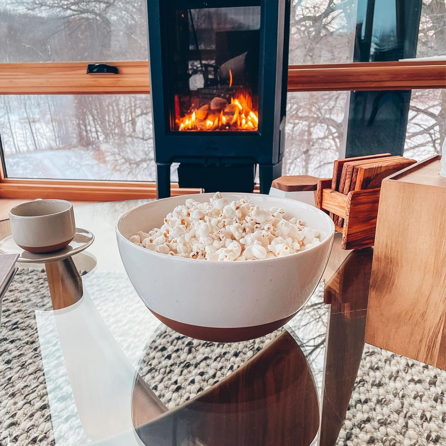 Mora Ceramic Large Mixing Bowls - Set of 2 Nesting Bowls for Cooking, Serving, Popcorn, Salad etc - Microwavable Kitchen Stoneware, Oven, Microwave and Dishwasher Safe - Extra Big 5.5 & 3.6 Qt - White