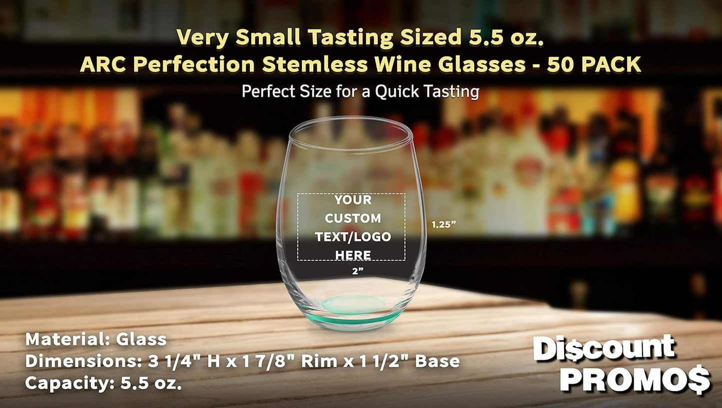 Custom Stemless Wine Glasses by ARC 5.5 oz. Set of 50, Personalized Bulk Pack - Perfect for Hotel, Bar, Restaurant or Lounge - Green