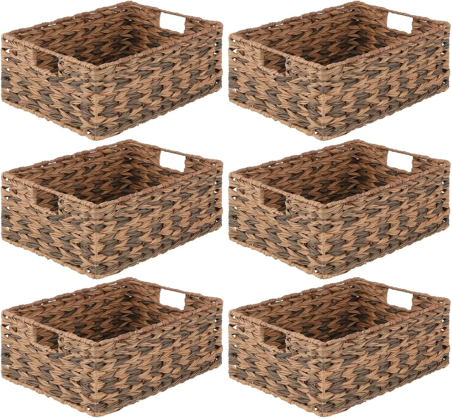 mDesign Woven Farmhouse Kitchen Pantry Food Storage Organizer Basket Bin Box - Container Organization for Cabinets, Cupboards, Shelves, Countertops - Store Potatoes, Onions, Fruit, 6 Pack, Brown Ombre