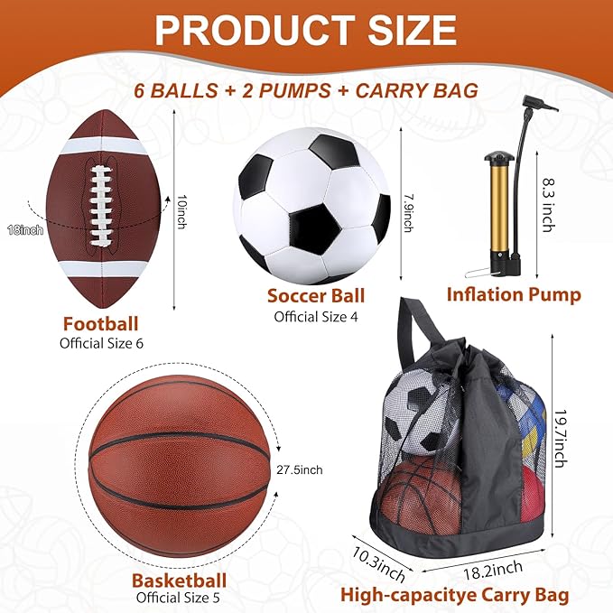 Lenwen 6 Pcs Sport Balls Set for Kids Teens