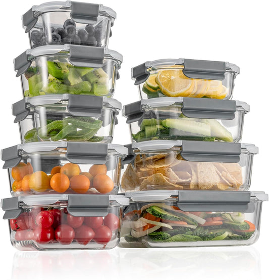 GENICOOK GC glass Food Storage Containers with Lids, Meal Prep Containers, Airtight Lunch Containers Bento Boxes with Snap Locking Lids for Microwave, Oven, Freezer and Dishwasher
