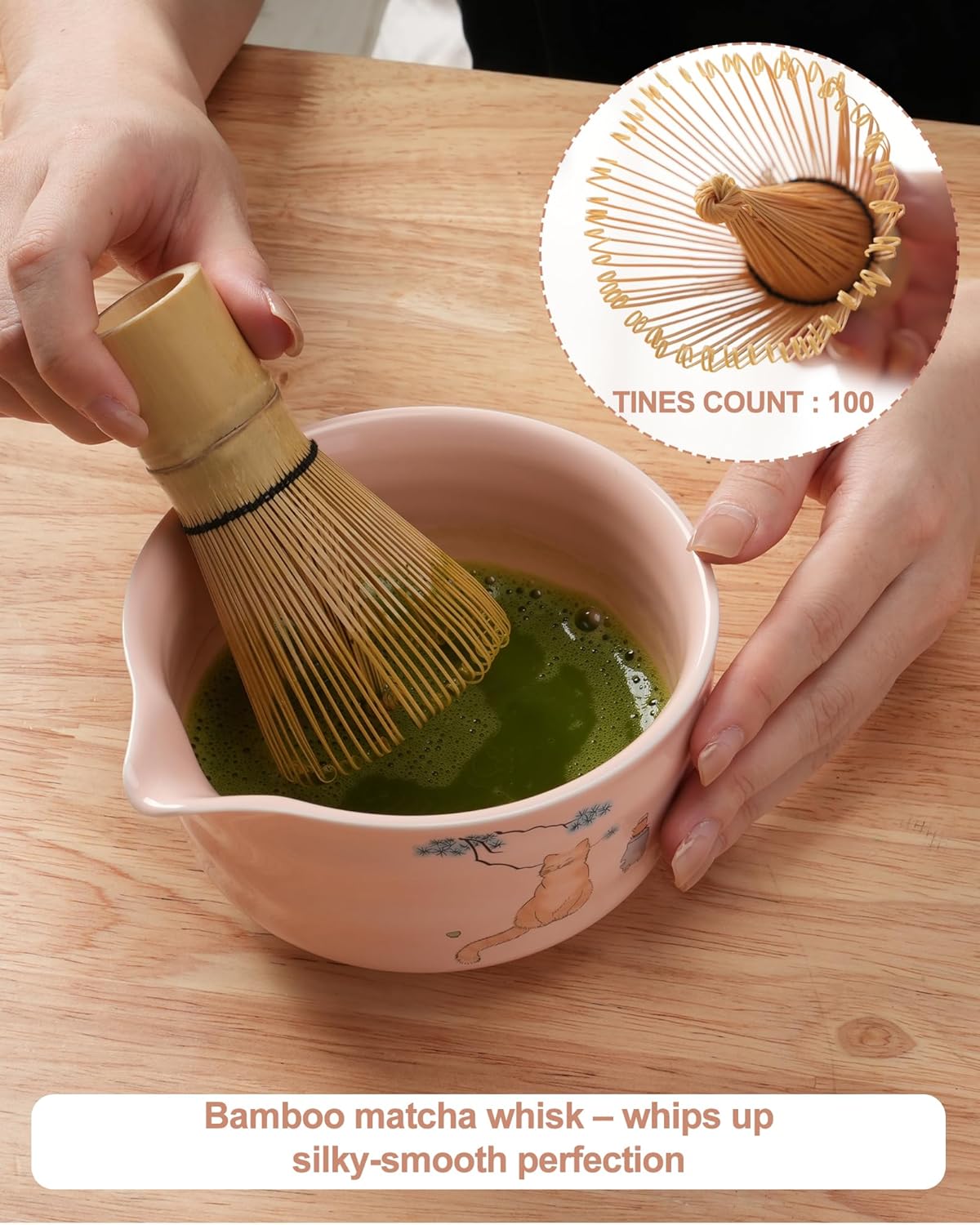Matcha Whisk Set, Ceramic Matcha Set Includes Matcha Bowl, Matcha Whisk and Holder, Bamboo Scoop, Scoop Rest, Sifter and Tea Towel - 7 Pcs Matcha Kit(Pink)
