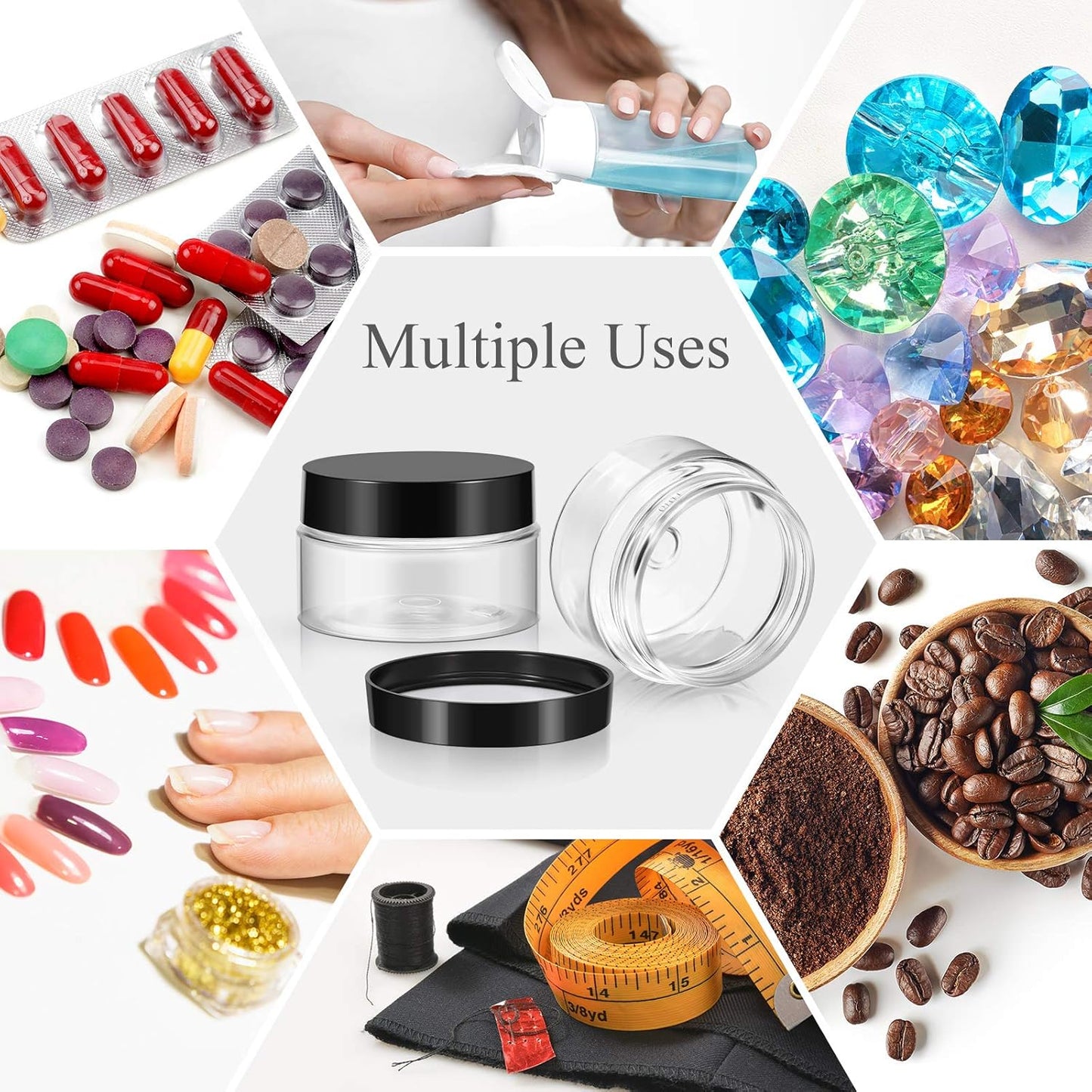 SATINIOR 6 Pack 5 oz Plastic Jars Containers with Lids Wide-mouth Refillable Leakproof Reusable Round Empty Jars for Travel Cosmetic Dry Food Spice Cookie Candy Home Kitchen Organizing(Black)