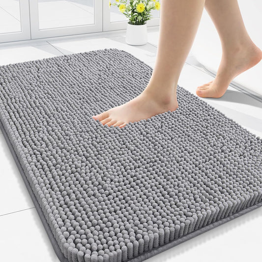 Arotive Bathroom Rugs 34x21, Extra Soft Absorbent Shaggy Chenille Bath Rugs, Machine Washable Rubber Backing Non-Slip Bath Mats for Bathroom Floor Tub and Shower, Home Decor Accessories, Grey