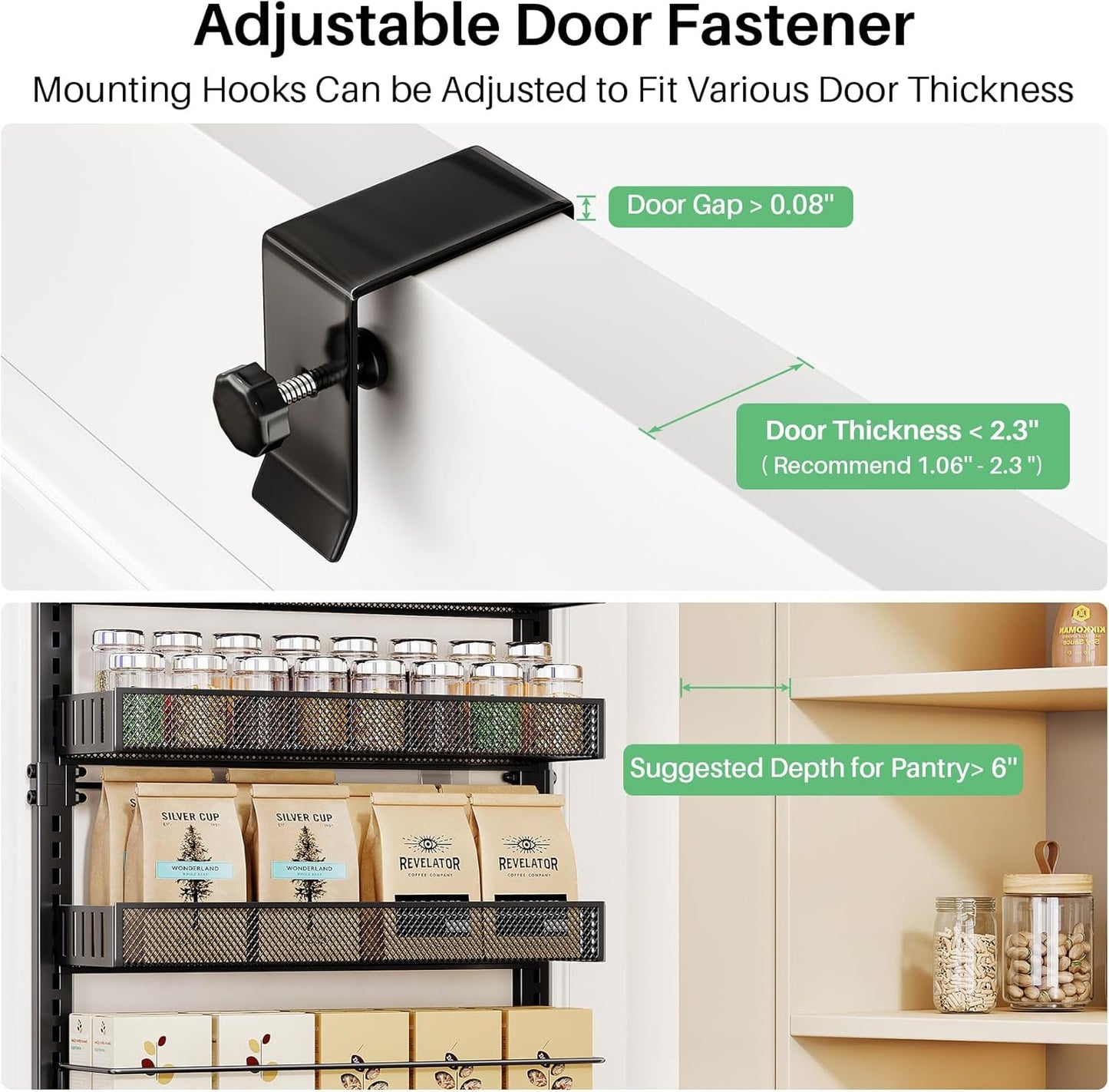 Over the Door Pantry Organizer - 8 Tier Adjustable Hanging Door Spice Rack, Large Capacity for Kitchen Pantry Storage (Black)