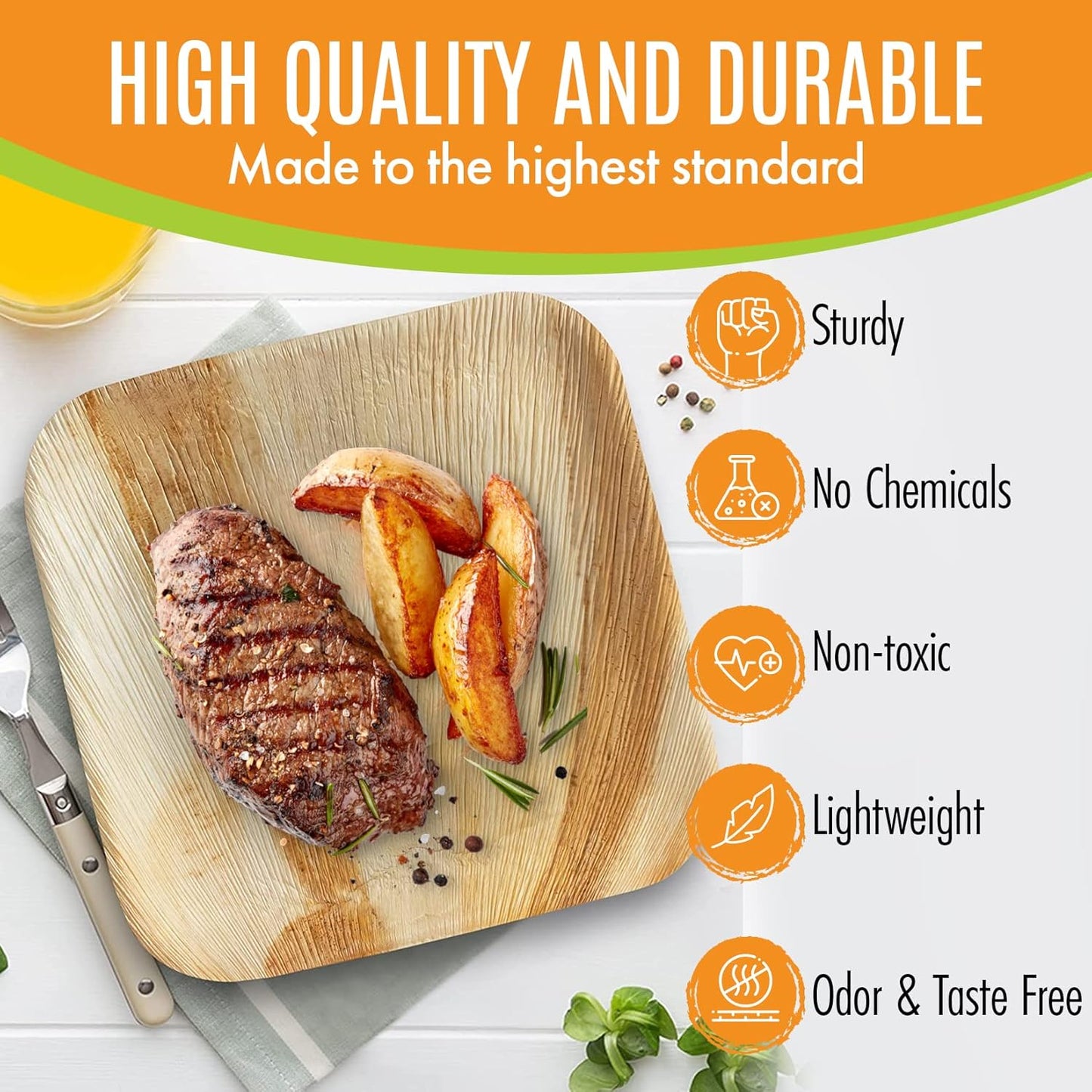 Raj Palm Leaf Bulk Plates like Bamboo plates Disposable, Decorative Compostable Tableware for wedding, Lunch, Dinner, Birthday, Camping, Outdoor BBQ, Picnic (6" (300 Pack))