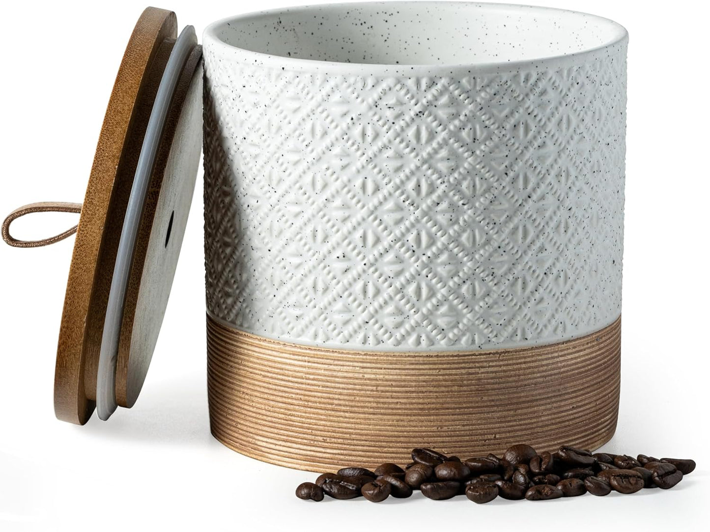 Ceramic Coffee Container Kitchen Food Storage Jars for Spice Sugar Tea Bag, Stackable Farmhouse Jars for Kitchen Pantry - Coffee Bar Accessories Housewarming Weeding Gift - White & 42 fl.oz