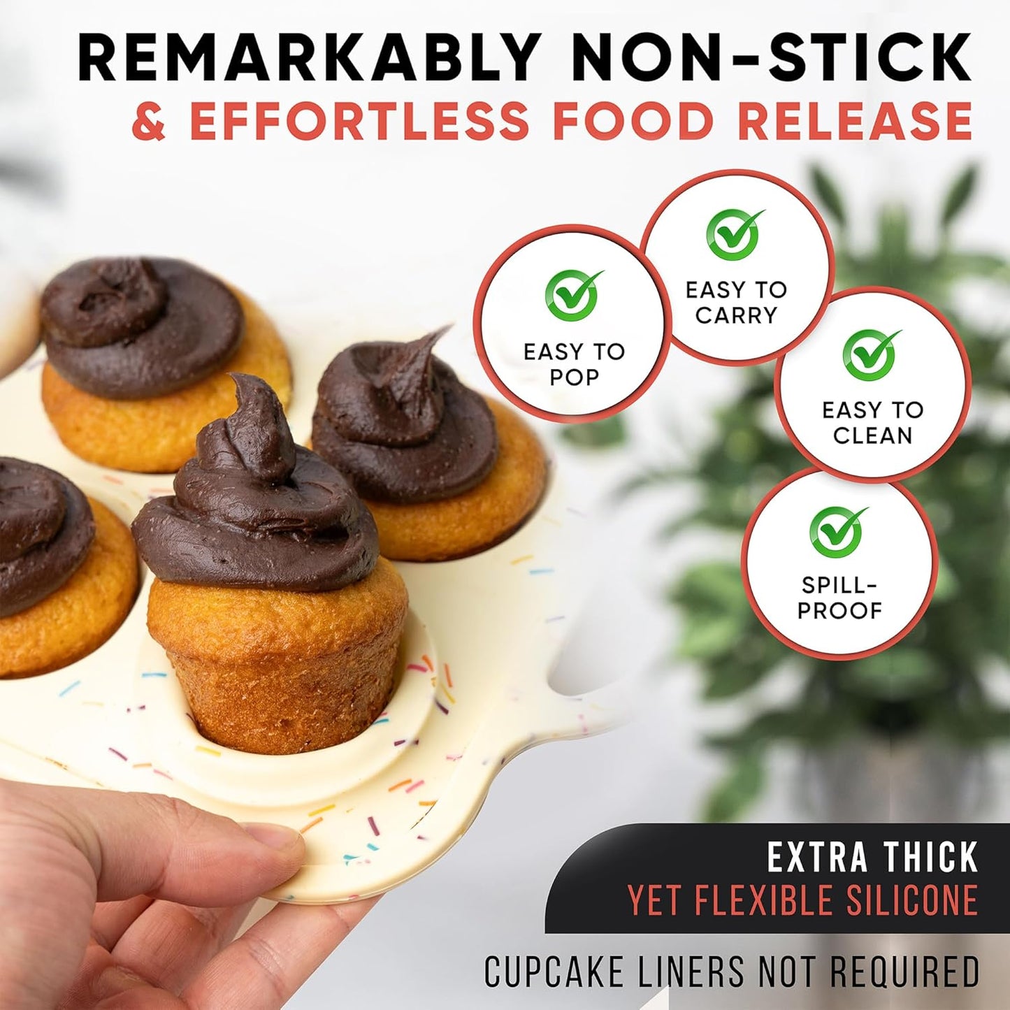 Silicone Mini Muffin Pan 12 Count – Non-Stick Muffin Pans for Baking, BPA-Free Silicone Cupcake Pans for Baking, Easy Release, Metal Handles, Oven & Dishwasher Safe