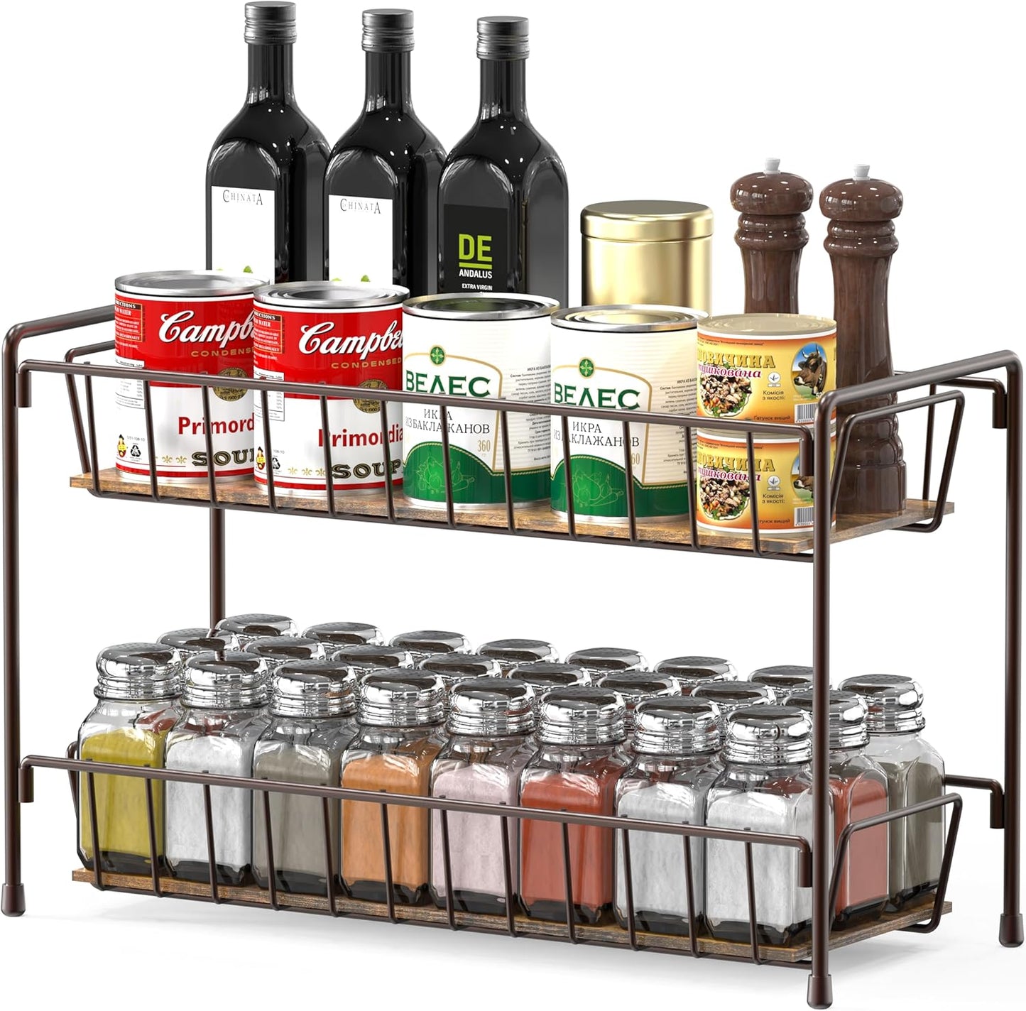 Simple Houseware Countertop Spice Rack 2-Tier Kitchen Spice Organizer Storage Shelves, Bronze