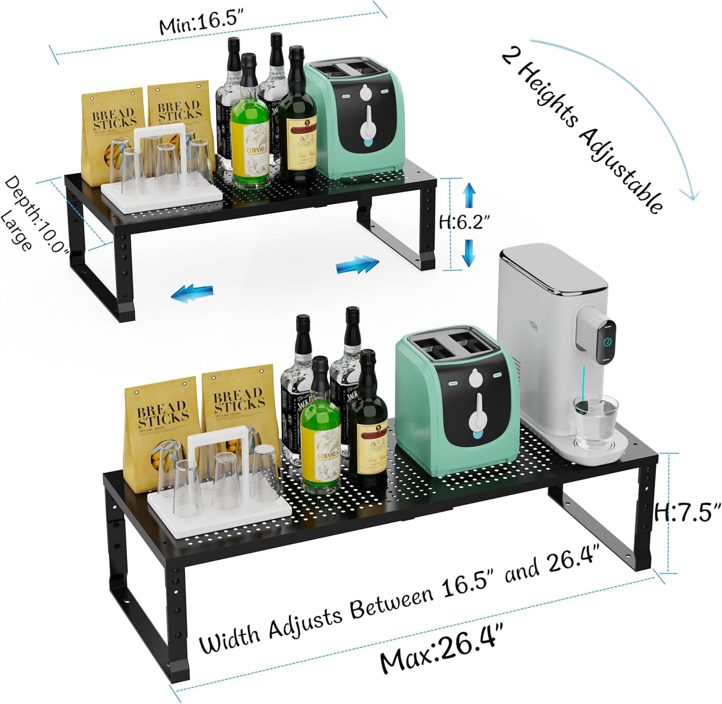 Expandable Spice Rack & Kitchen Cabinet Organizer - Stackable, Adjustable Shelves for Cabinets, Countertops, Cupboards & Pantries(2 Packs/Large/Black)