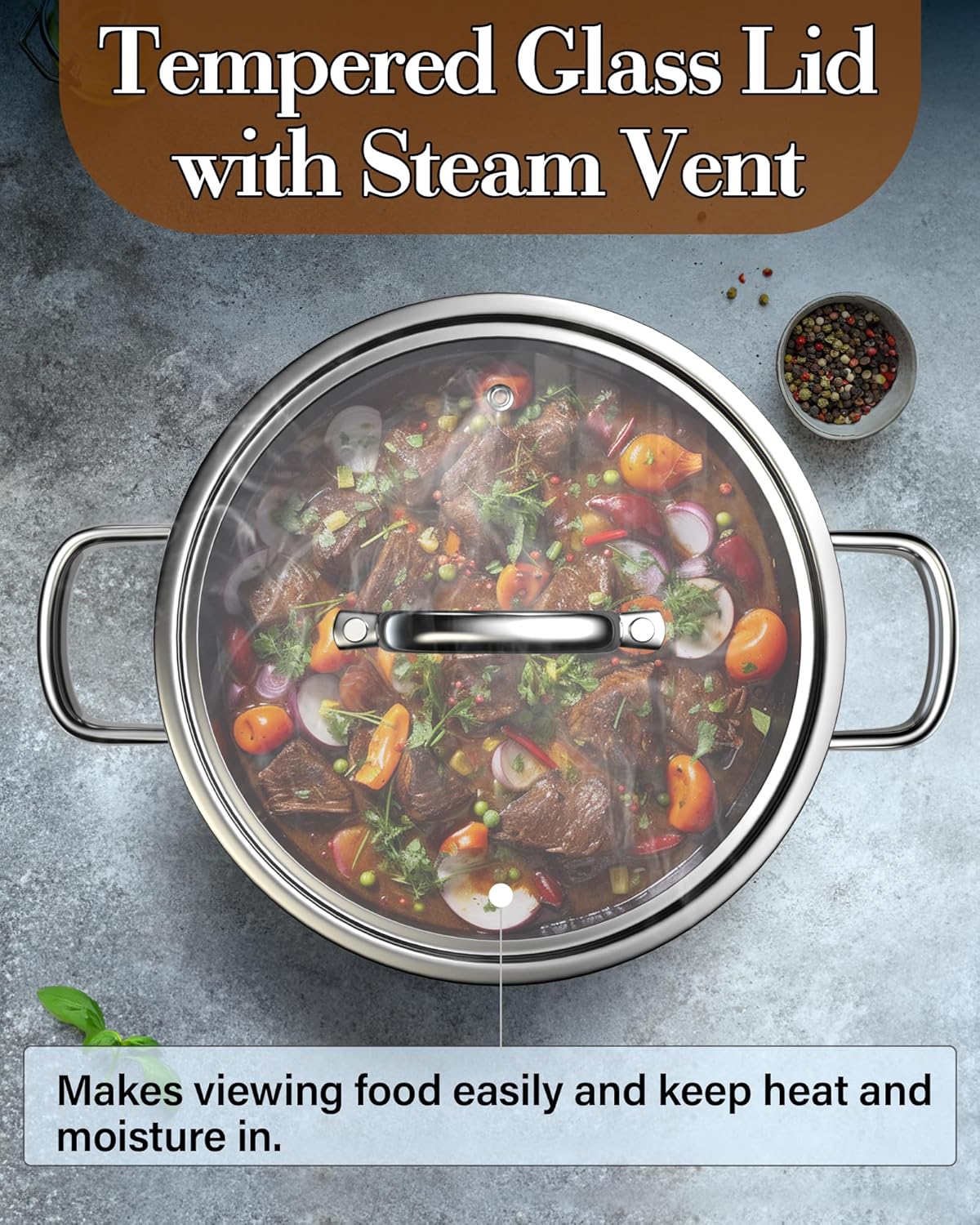 Cook N Home Stainless Steel Stockpot with Lid 4 Quart, Tri-Ply Clad Soup Pot, Induction Cooking pot, Silver