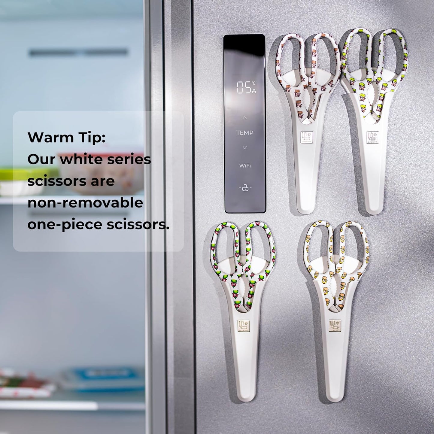 Linoroso Kitchen Scissors Heavy Duty Kitchen Shears with Magnetic Holder Made with Japanese Steel 4034, Multipurpose Ultra Sharp Cooking Scissors for Meat/Vegetables/BBQ/Herbs/Pizza (Graphic,Chili)