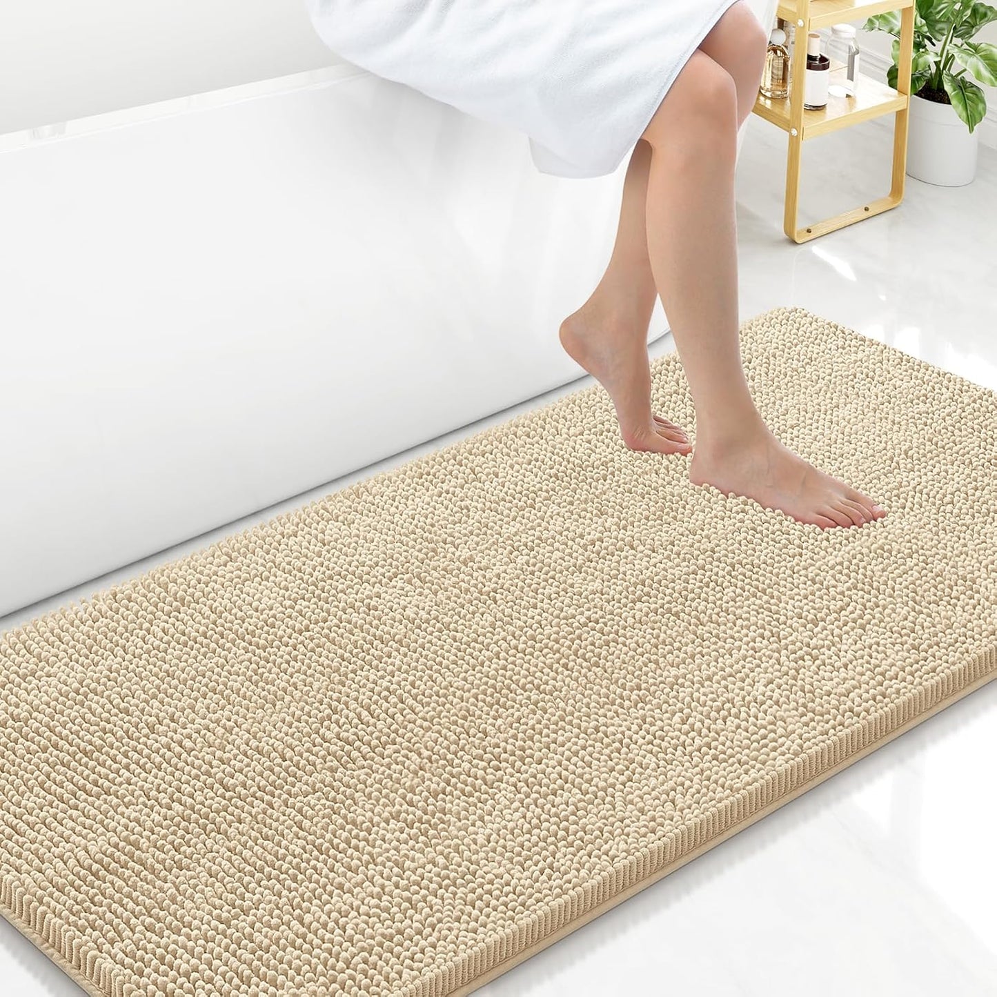 Arotive Bathroom Rugs 47x24, Extra Soft Absorbent Shaggy Chenille Bath Rugs, Machine Washable Rubber Backing Non-Slip Bath Mats for Bathroom Floor Tub and Shower, Home Decor Accessories, Beige