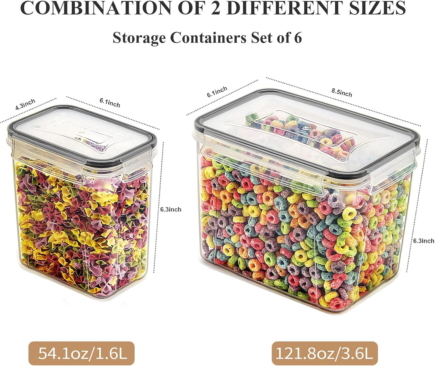 Wildone Airtight Food Storage Containers Cereal & Dry Food Storage Container Set of 6(Black Lid), Leak-proof & BPA Free, With 1 Measuring Cup & 20 Chalkboard Labels & 1 Chalk Marker