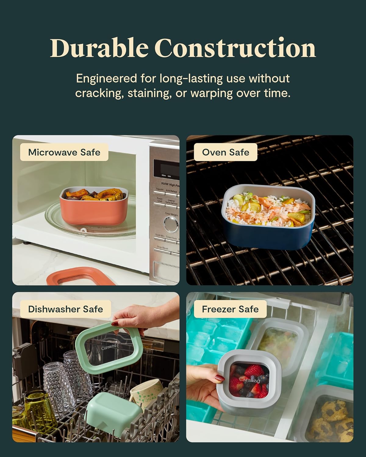 Caraway Mini Rectangle Food Storage Container - 2.6 Cup Glass Storage Container for Food - Non-Toxic Ceramic-Coated Glass - Air Release Technology - Compact & Stackable Design - Navy