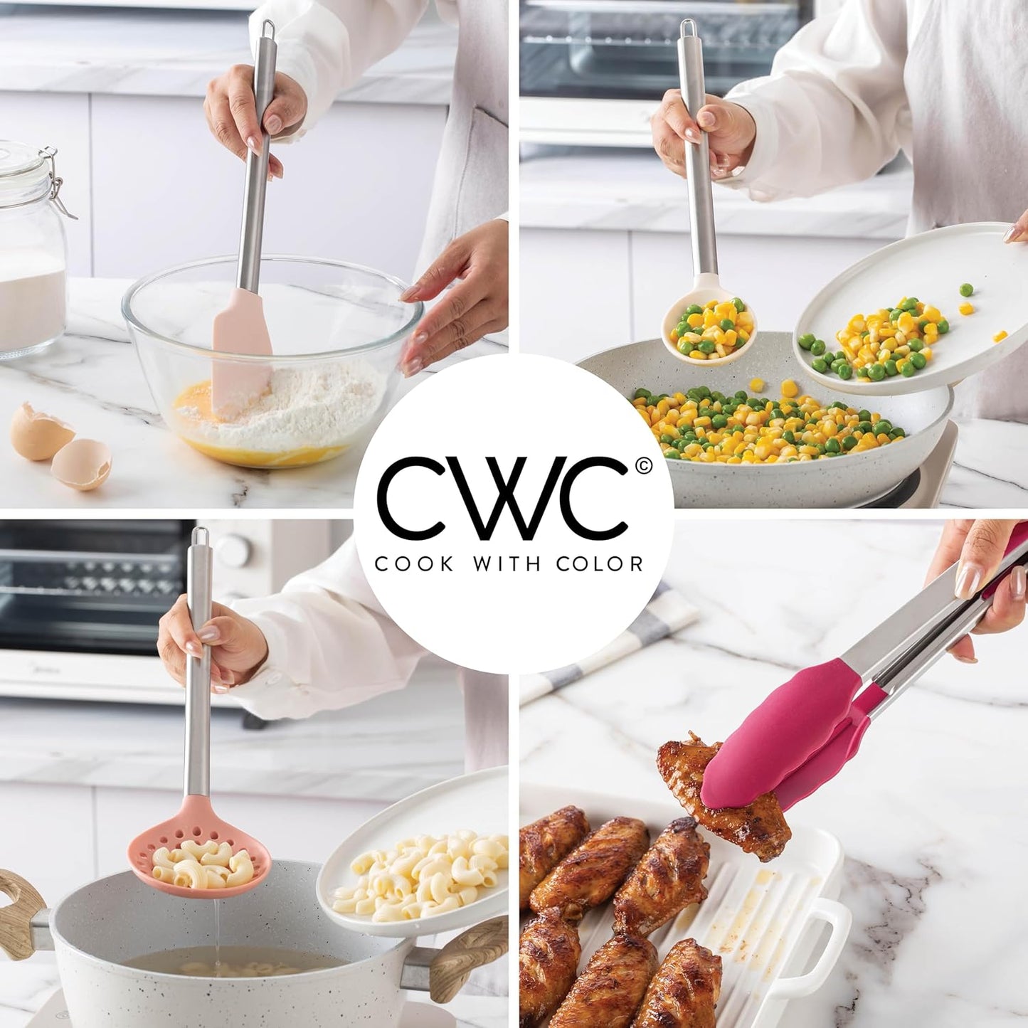 COOK WITH COLOR Silicone Cooking Utensils, Kitchen Utensil Set, Easy to Clean Silicone Kitchen Utensils, Cooking Utensils for Nonstick Cookware, Kitchen Gadgets Set, 10 Pieces, Rose