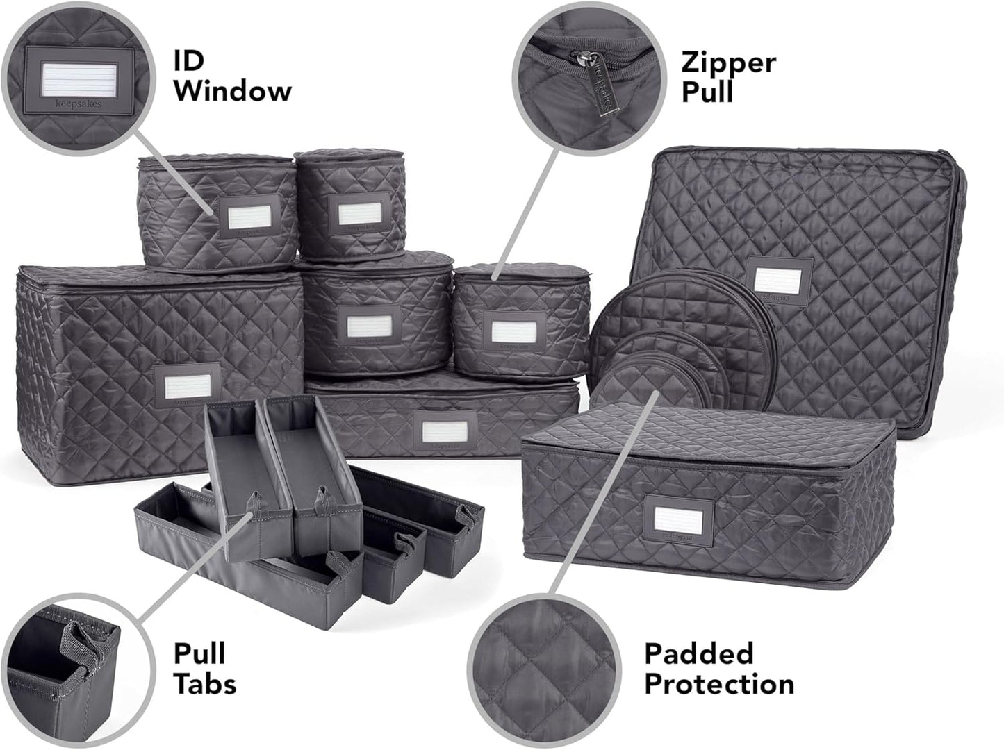 Covermates Keepsakes - Dish Storage Set - Padded Protection - ID Window - Stain Resistant - Machine Washable - China Storage, Slate