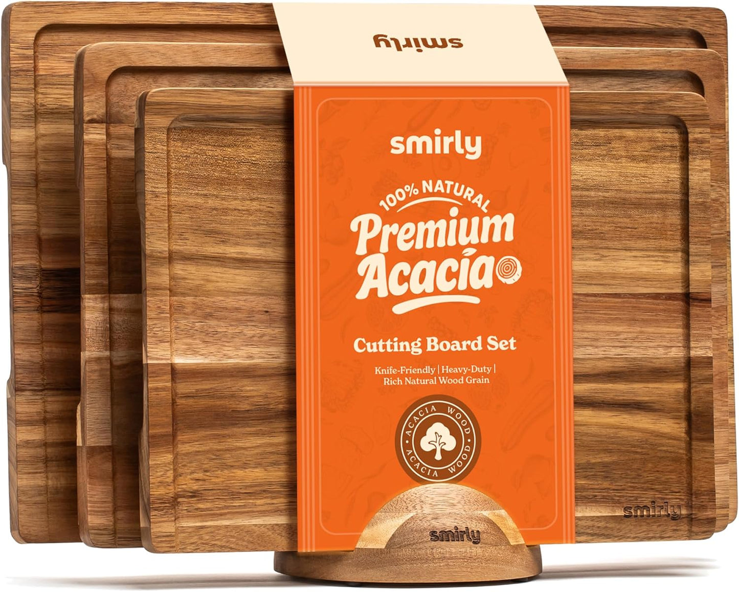 SMIRLY Wood Cutting Boards For Kitchen Meal Prep & Serving, Bamboo Cutting Board Set, Charcuterie Chopping Boards and Wooden Cutting Boards for Kitchen