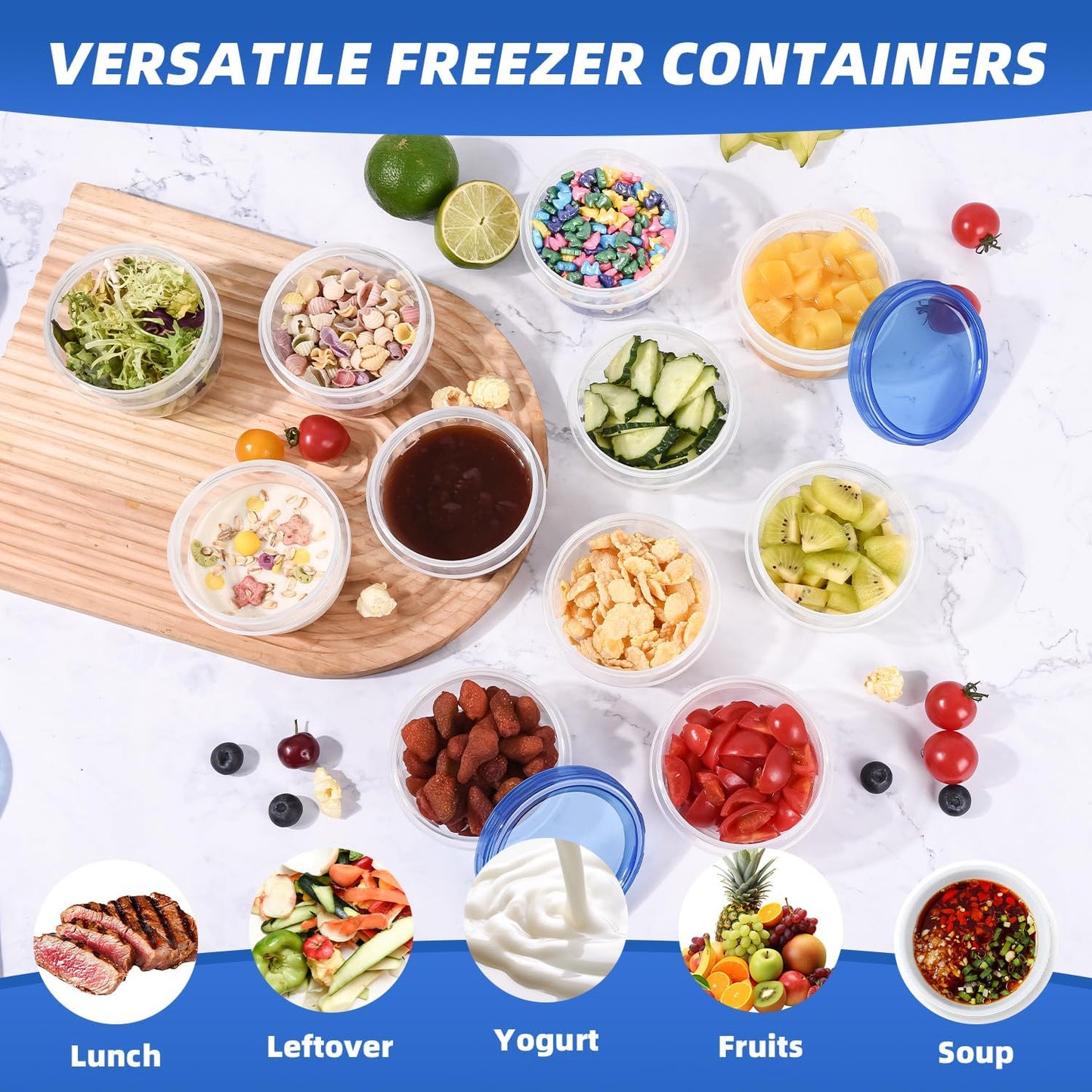 Freezer Storage Containers, [12 Pack-8 oz] Ultra Thick Freezer Containers with Leakproof Twist Top Lids, Heavy Duty BPA Free Stackable Meal Prep Bowls Great for Portion Control