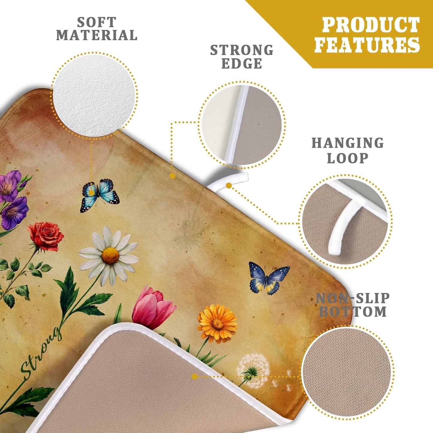 Inspirational Words Dish Drying Mat - Vintage Floral Kitchen Dish Dry Mat for Women 16 X 18 Inch