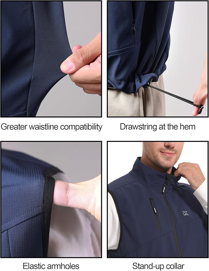 KUTOOK Men’s Softshell Sleeveless Jacket Winter Warm Fleece Outerwear Vests for Cycling Golf Hiking