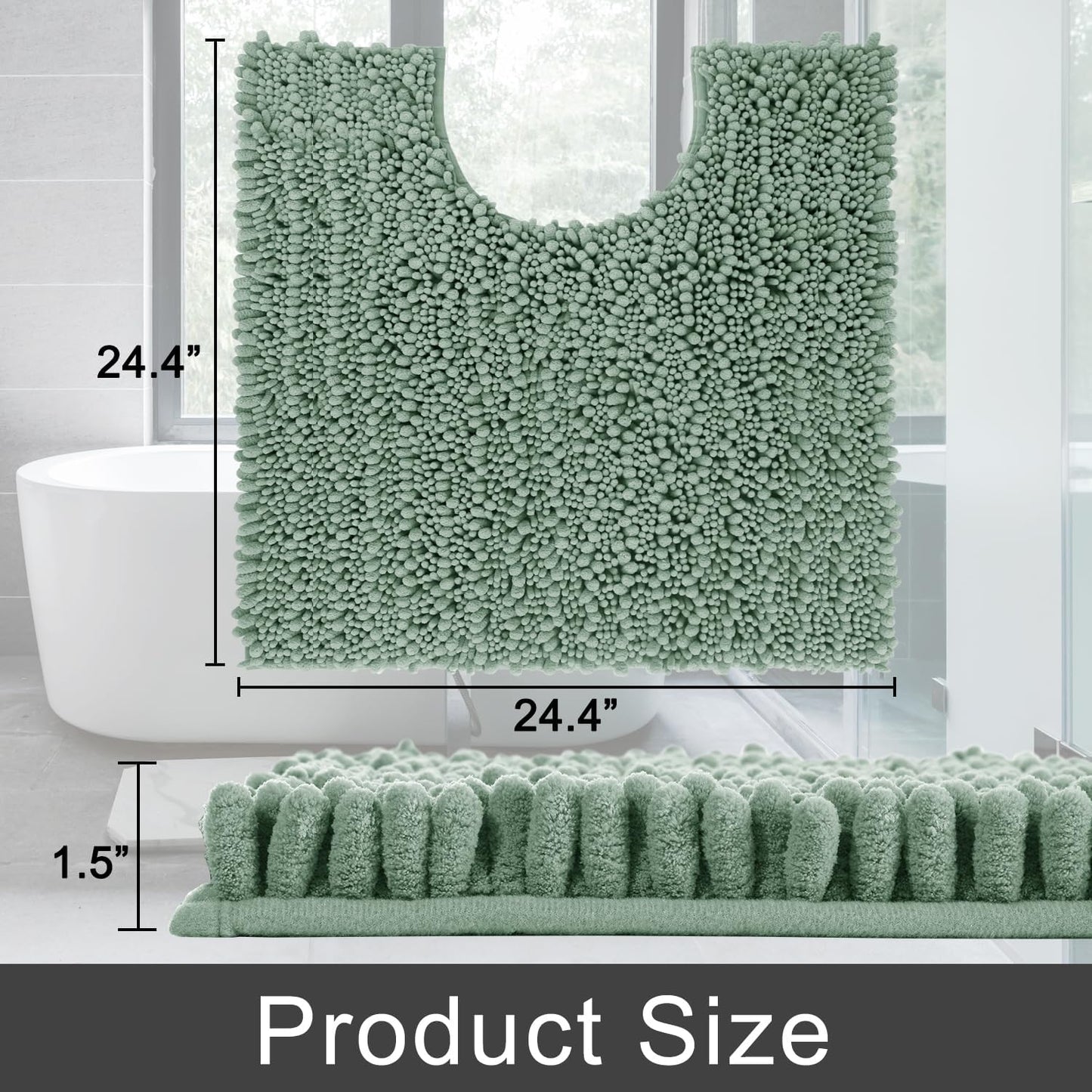 Yimobra Toilet Rug U Shaped Washable 24x20 Inch - Ultra Soft Absorbent Chenille Bath Rugs for Toilet, Quick Dry & Machine Washable, Non Slip Contour Bathroom Mat, Green
