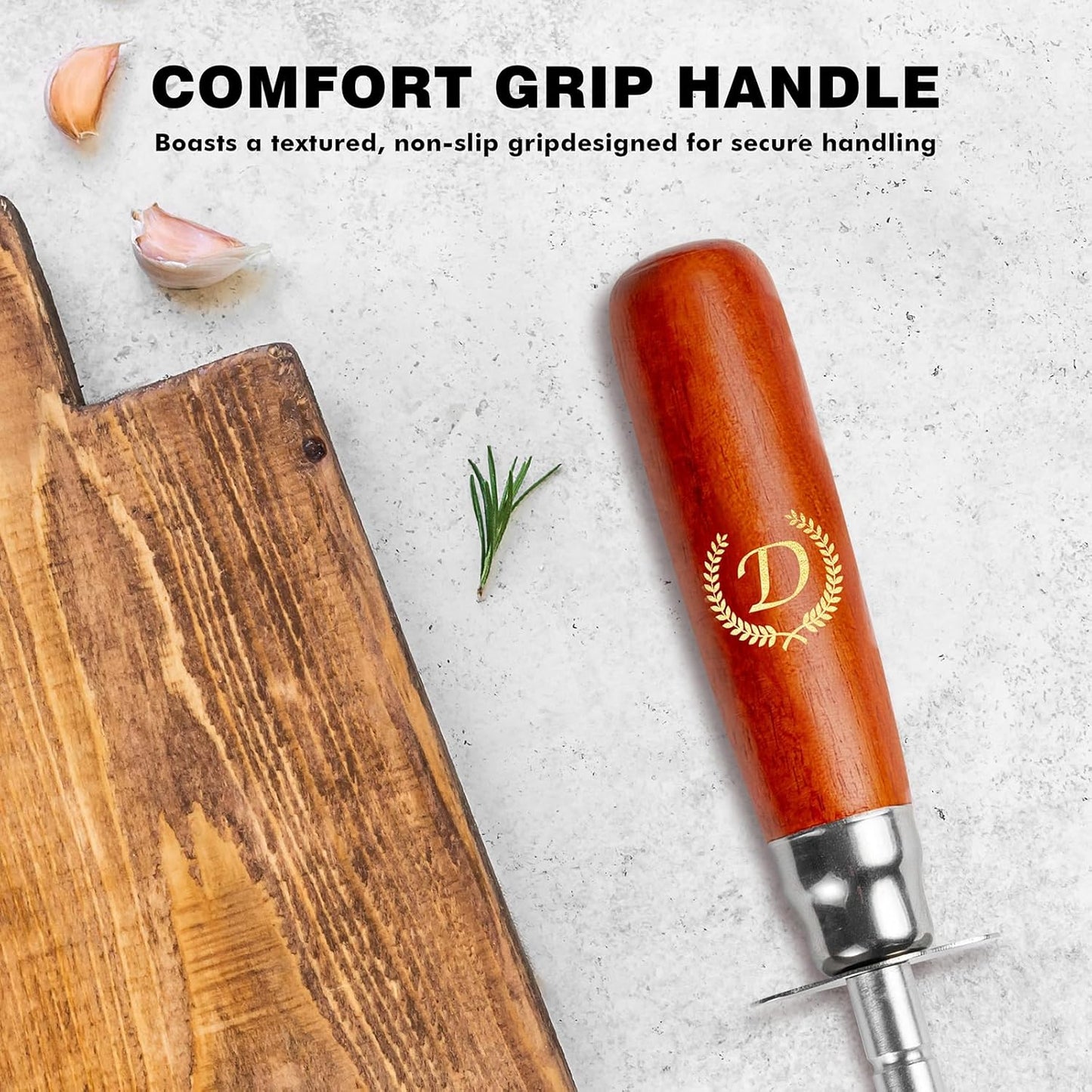 Knife Sharpener Rod, Kitchen Knives Sharpener Carbon Steel Professional Knife Sharpening Steel, Honing Rod with Hanging Holes (13 inches), D