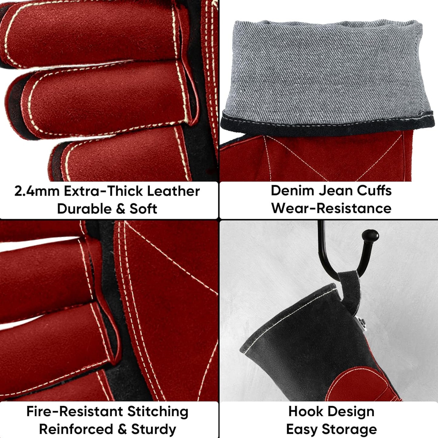 TICONN Welding Gloves, 16 IN L/XL/XXL 1000°F Heat-Resistant Fireproof Leather Gloves for Welders, Stick, Forge, Mig, Tig, BBQ