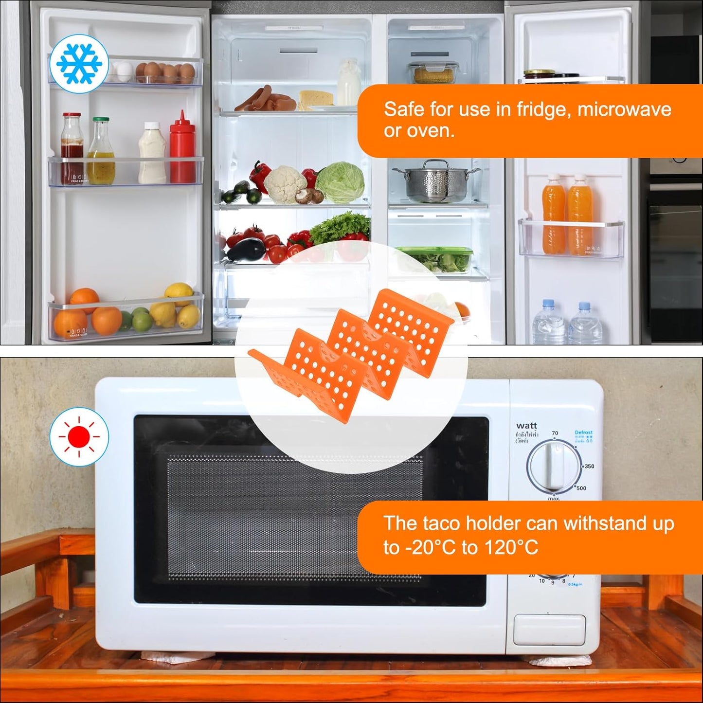 uxcell 8 Pcs Taco Holder Stand, Plastic Taco Plates Hold Up to 3 Tacos, Hollow Carved Taco Shell Holder, Dishwasher Microwave Safe, Orange