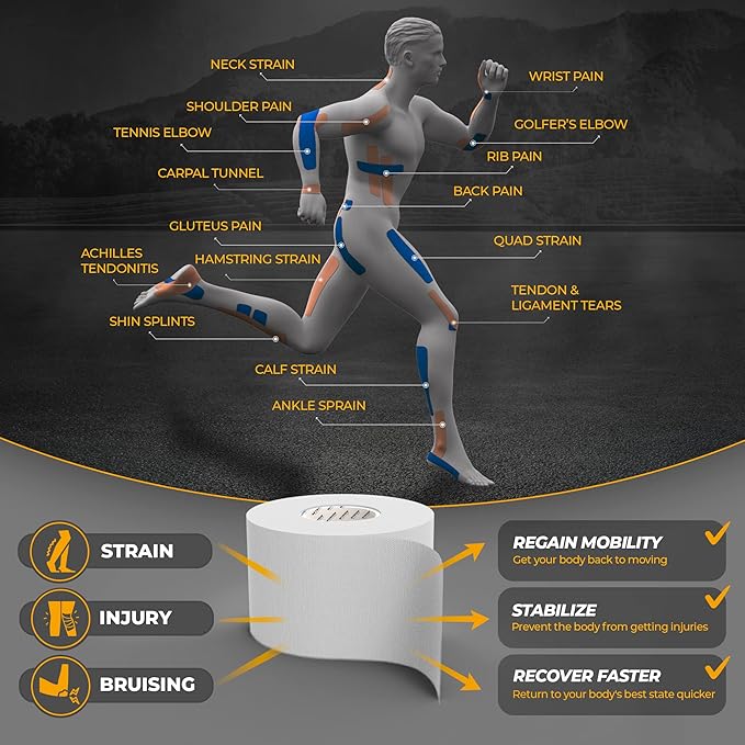 Kinesiology Tape-Incredible Support for Athletic Sports and Recovery + Free Taping Guide-Uncut 2 inch 50 feet Roll (Frosted White + Free Taping Guide, Pack of 1)