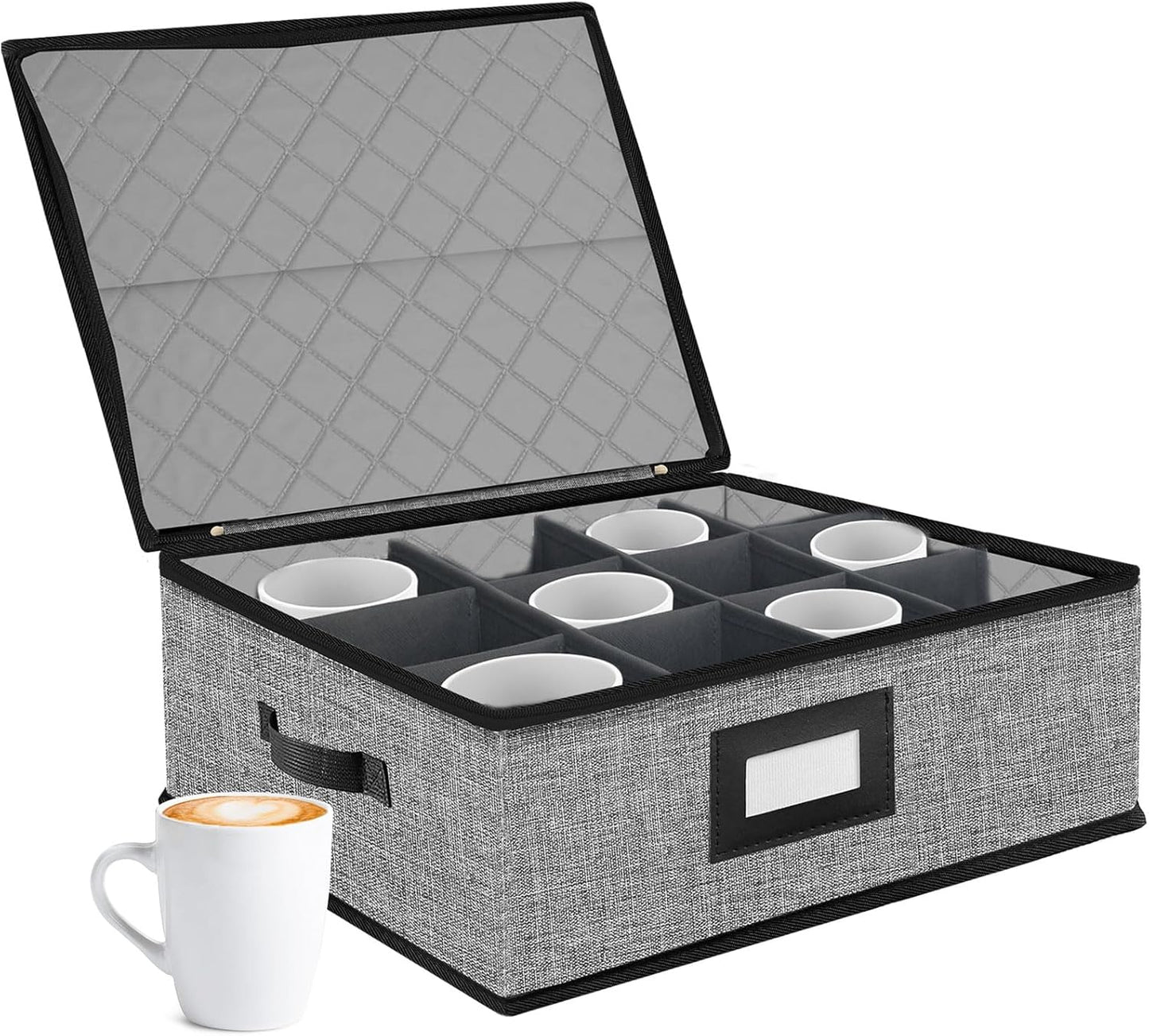 Quilted Mug Cup Storage Box-China Storage Containers Hard Shell,Cup Storage Containers with Lid for Moving Transport,Kichen Dinnerware Storage