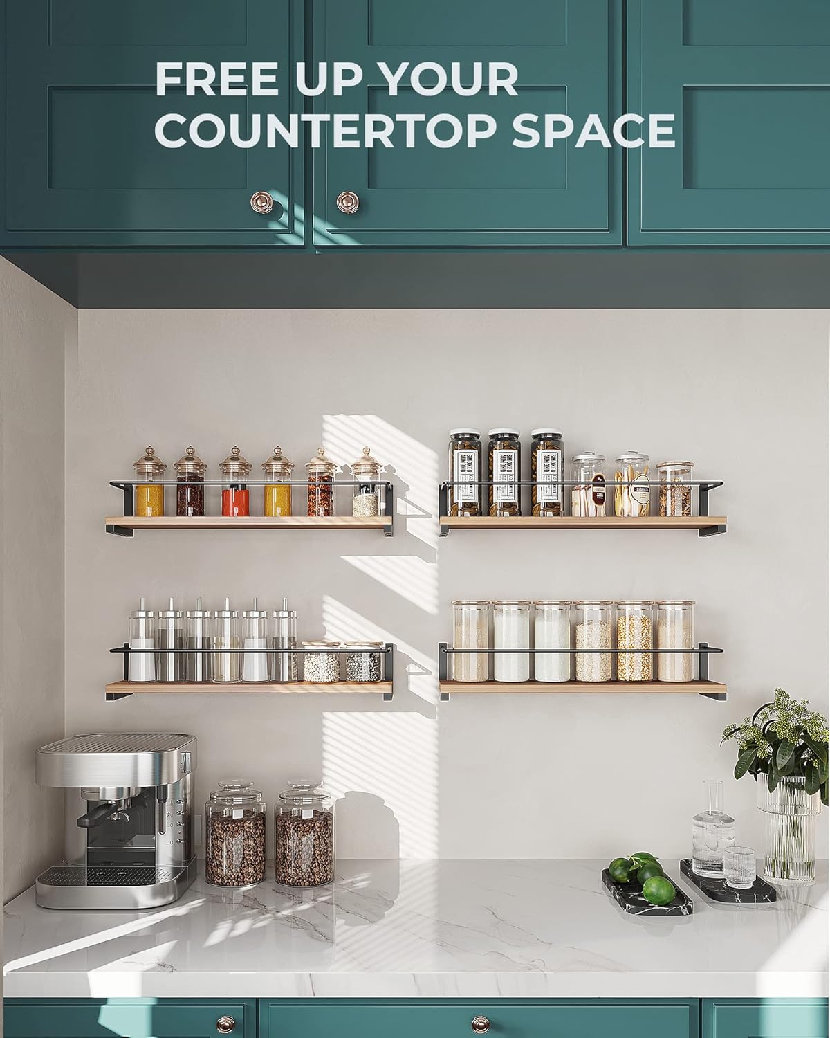 OROPY Spice Rack Wall Mounted, Rustic Wood Hanging Rack for Over The Stove, Kitchen Wall, 2 Pack