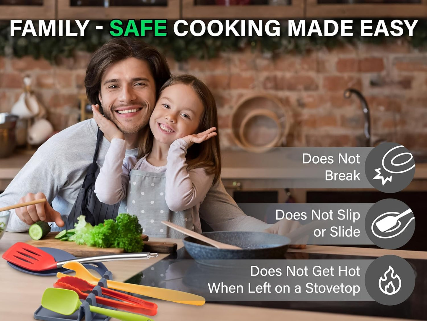 Kitchen Spoon Rest for Kitchen Counter, Set of 3 - HEAT RESISTANT, EASY TO CLEAN, Silicone Spoon Rest for Stove Top, Holds XL Utensils, Safe on GLASS & INDUCTION Cooktops, DOESN’T BREAK if Dropped