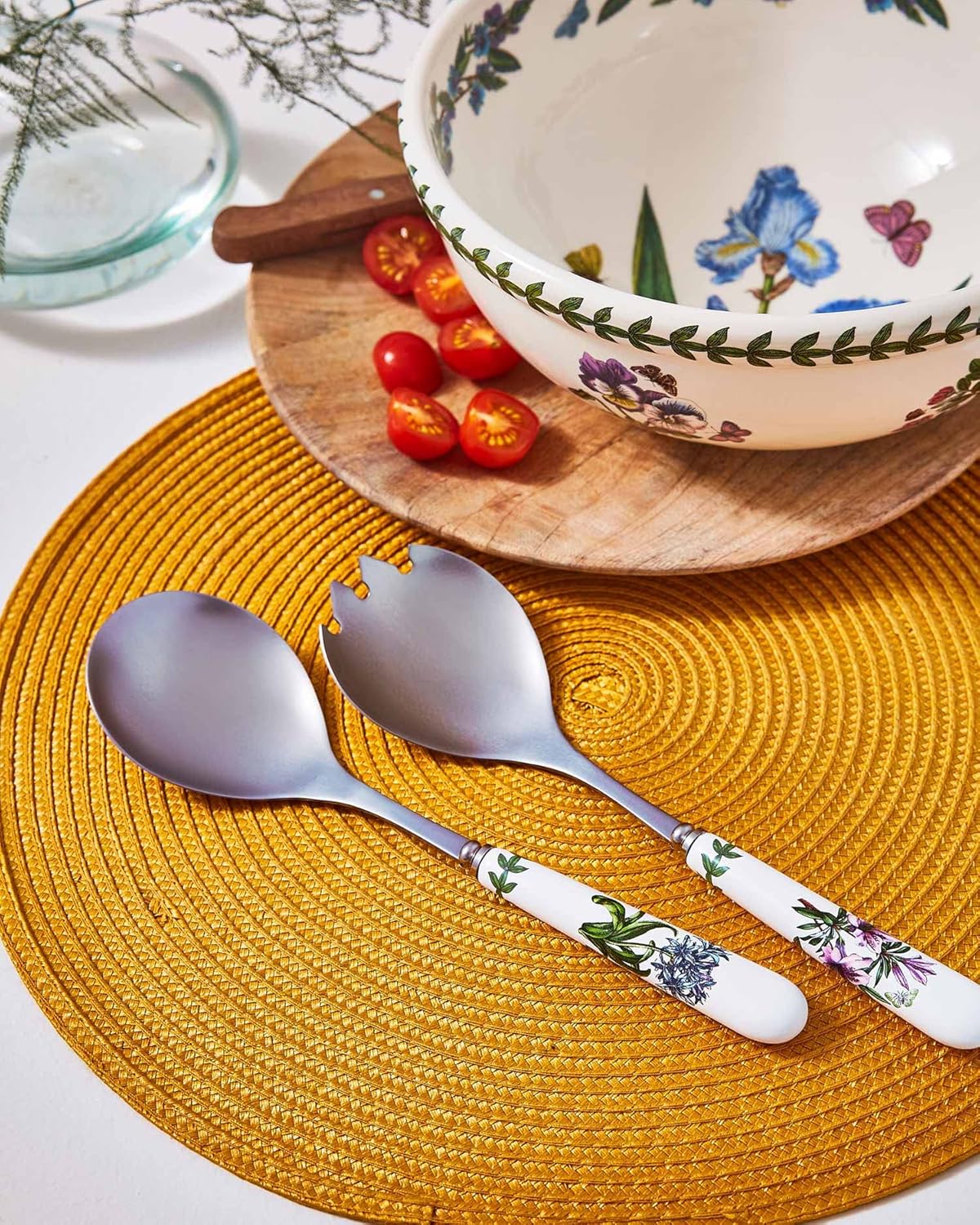Portmeirion Botanic Garden 10" Salad Server (2-Piece) - Stainless Steel Blade with Porcelain Handle, Chip-Resistant Glaze, Floral Motif - Durable Tableware for Salad, Appetizers, Desserts