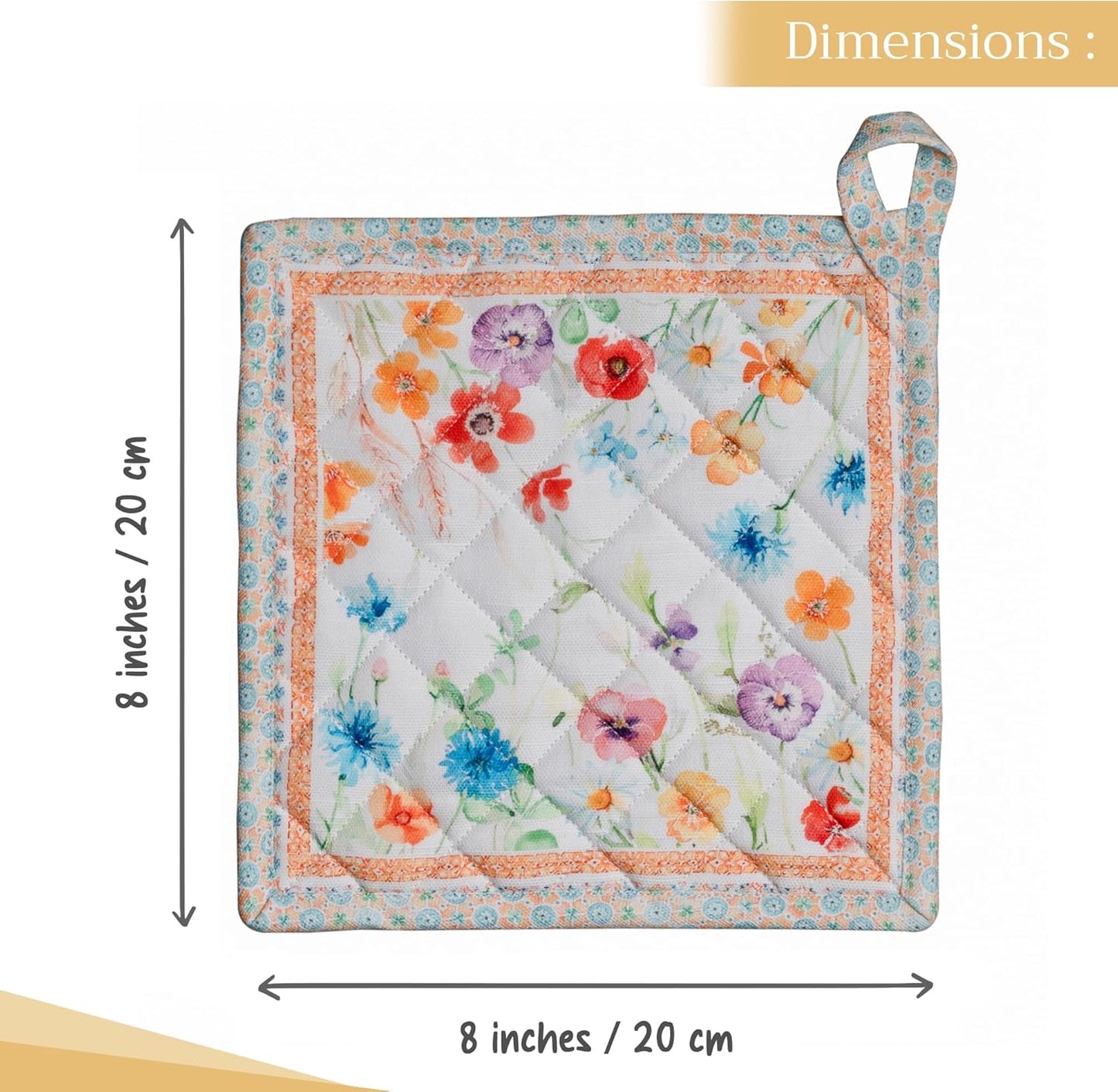 Maison d' Hermine Pot Holders 100% Cotton Heat Resistant Potholders 8" x 8" Hot Pads with Loop BBQ, Cooking, Baking, Grilling, Kitchen, Handling Hot Pans Spring/Summer (Pack of 1, Summer Whisper)