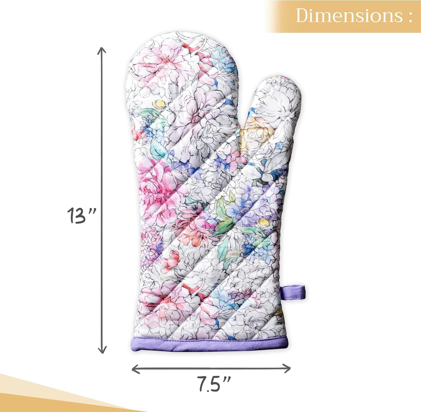 Maison d' Hermine Oven Gloves 100% Cotton Oven Mitt 7" x 13" with Loop Heat Resistant, BBQ, Cooking Gloves, Baking, Grilling, Kitchen, Handling Hot Pans Spring/Summer (Pack of 1, Floral Love)