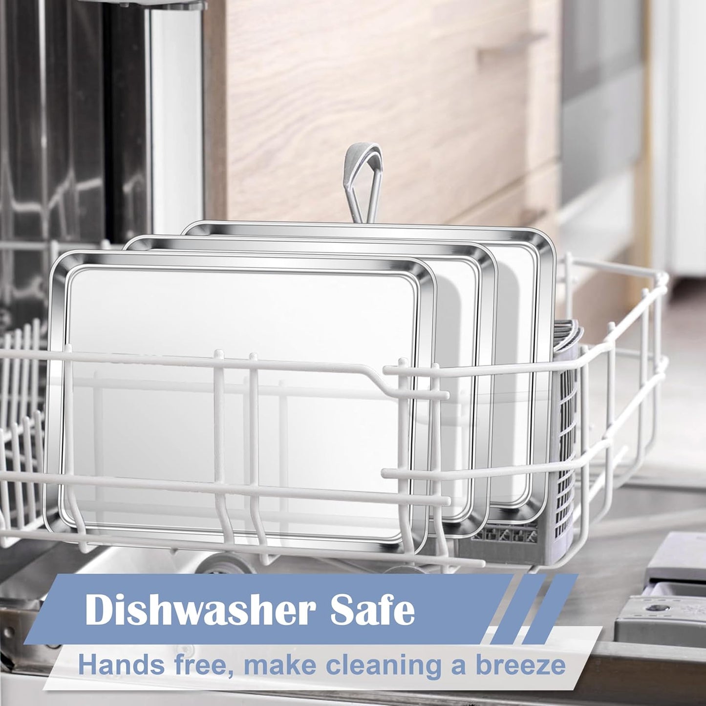 E-far Stainless Steel Baking Sheets Set of 3, 12.4” x9.7” Baking Cookie Sheets Pans for Oven, Non-toxic Metal Trays for Cake Cookies, Healthy & Rust Free, Mirror Finish & Dishwasher Safe