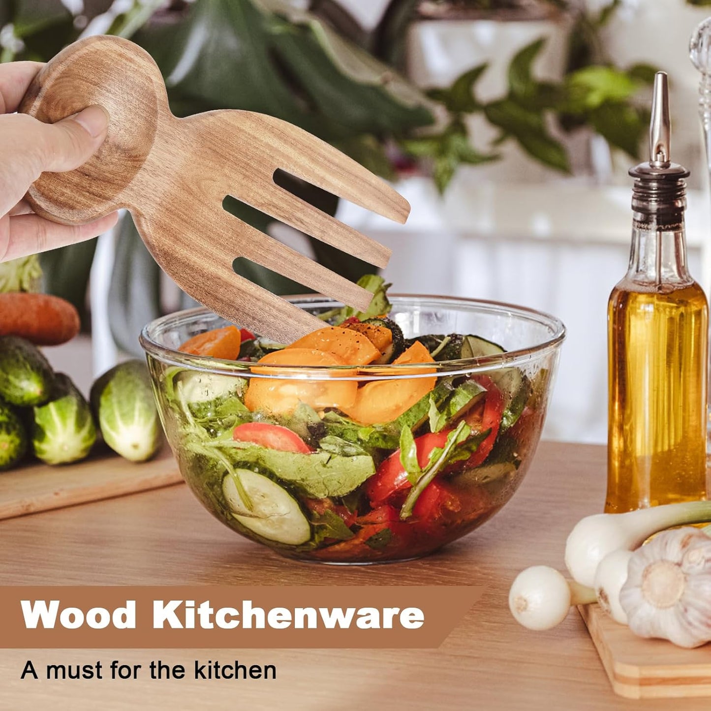 Salad Tongs, Salad Hand, Teak Wood Salad Tongs for Serving, Serving Utensils Set Salad Servers Set Kitchen Cooking Utensil