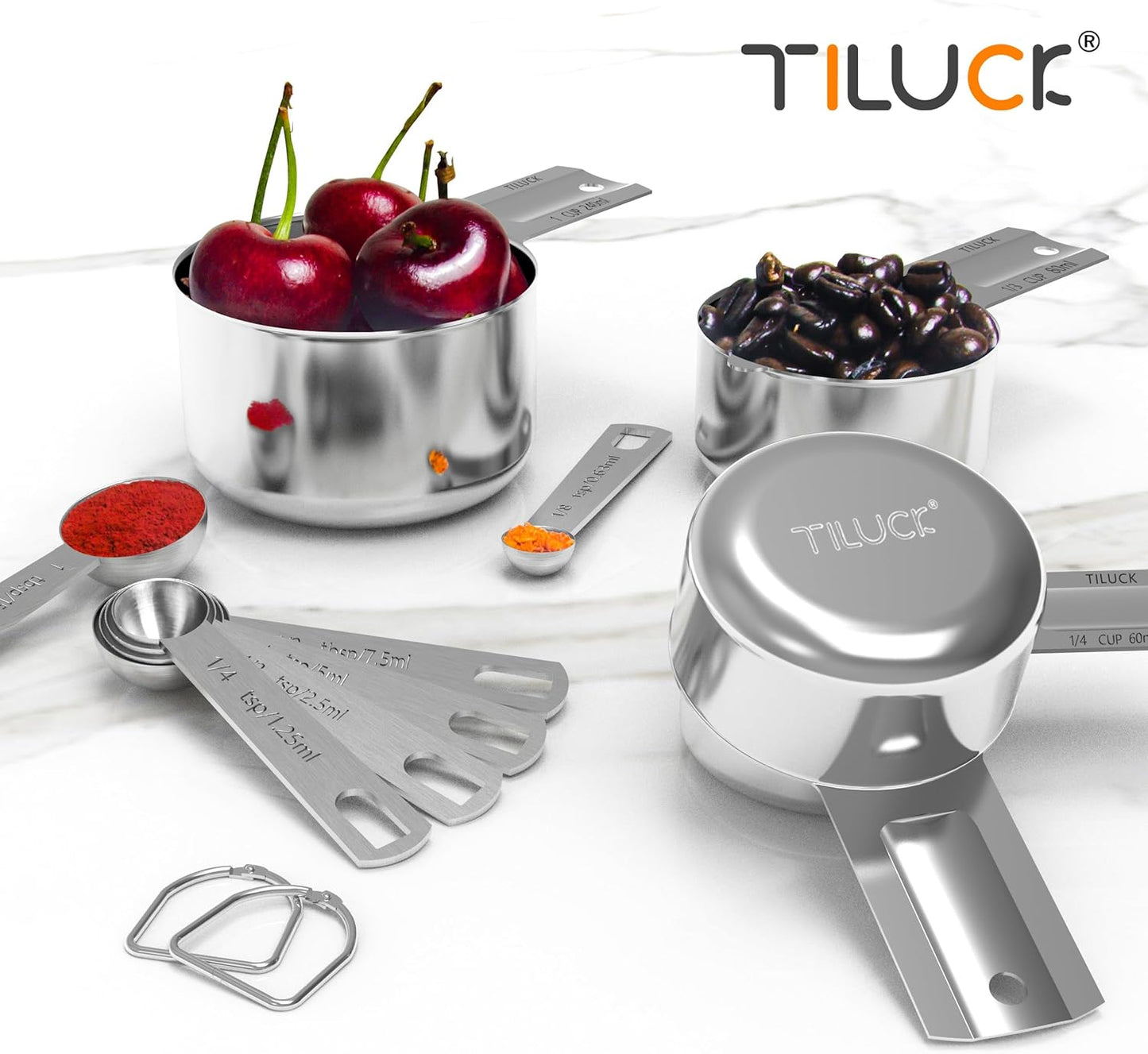 TILUCK Measuring Cups and Spoons Set, Stainless Steel Cups & Spoons,Coffee Scoop Spoon, Kitchen Gadgets for Cooking & Baking (13)