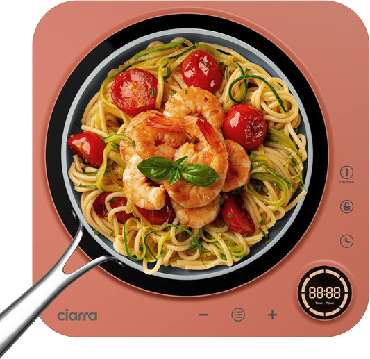 CIARRA CATIH1A-O Portable Induction Cooktop, Slim Single Electric Countertop Burner with Sensor Touch and Digital time, Orange