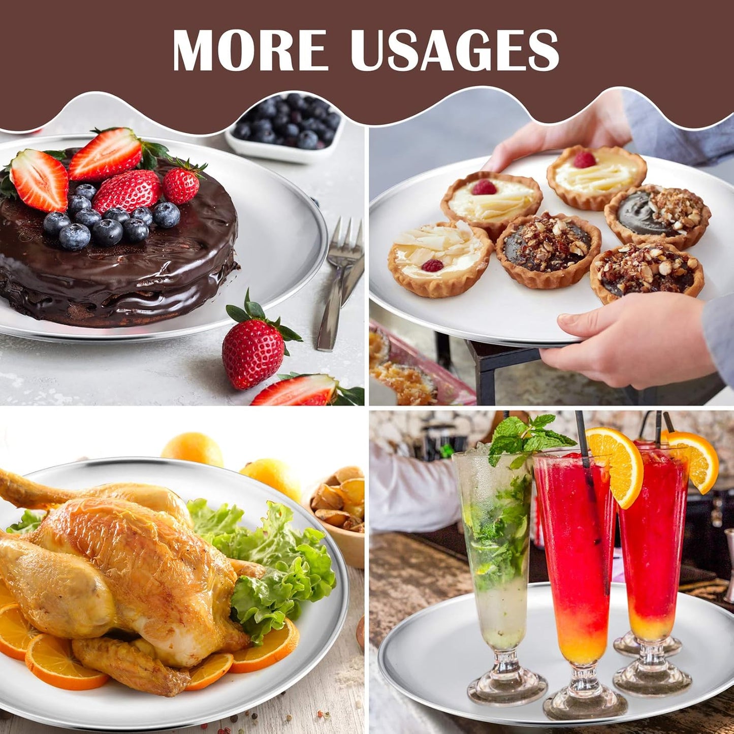 P&P CHEF 12 Inch Pizza Pan, 3 Pieces Stainless Steel Round Pizza Tray Dish Plate For Oven Baking Roasting, Healthy & Heavy Duty, Rust Free & Dishwasher Safe -Silver