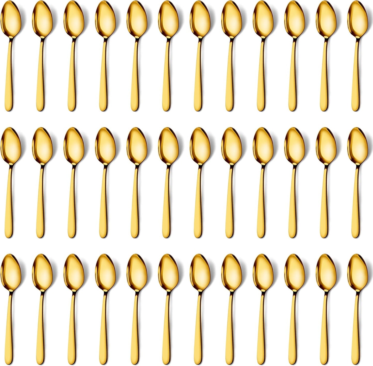 Pleafind 36 Pieces Gold Teaspoons Set - 6.2 inch, Spoon Silverware, Stainless Steel Tea Spoons, Mirror Polished Small Teaspoon, Dessert Spoons for Home, Kitchen, Restaurant, Dishwasher Safe