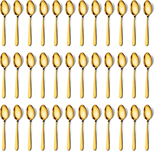 Pleafind 36 Pieces Gold Teaspoons Set - 6.2 inch, Spoon Silverware, Stainless Steel Tea Spoons, Mirror Polished Small Teaspoon, Dessert Spoons for Home, Kitchen, Restaurant, Dishwasher Safe
