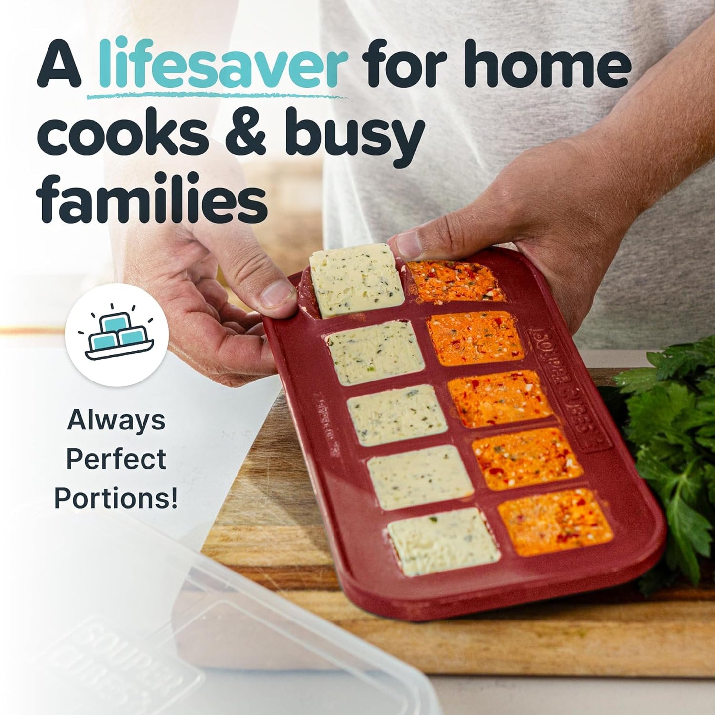 Souper Cubes 2 Tbsp. Silicone Freezer Molds - Perfect for Storing Garlic, Herbs, Ginger, Pesto, Tomato Paste, Lemon Juice, Purees and More - Silicone Baby Food Freezer Tray - Cranberry – 1-Pack