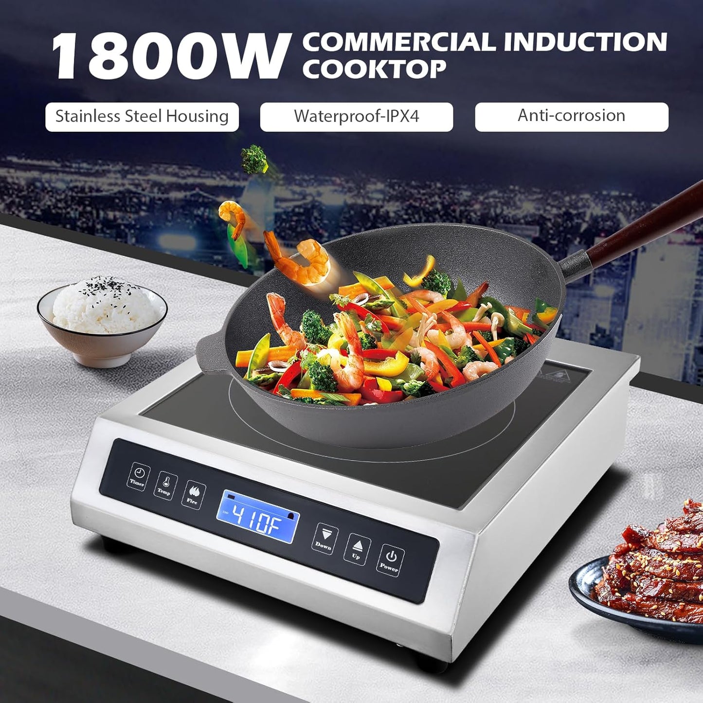 Commercial Induction Cooktop, Portable Electric Countertop Burner with Sensor Touch and LCD Screen(1800W/120V),Commercial Grade Induction cooker for Hotel Restaurant School