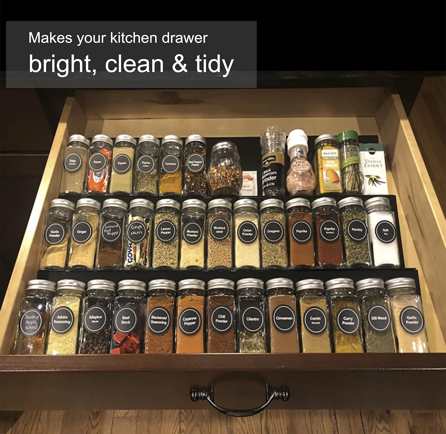 Artibear Expandable Drawer Spice Rack Organizer for 8" to 24" Kitchen Cabinets Drawer Tray Insert, Set of 9