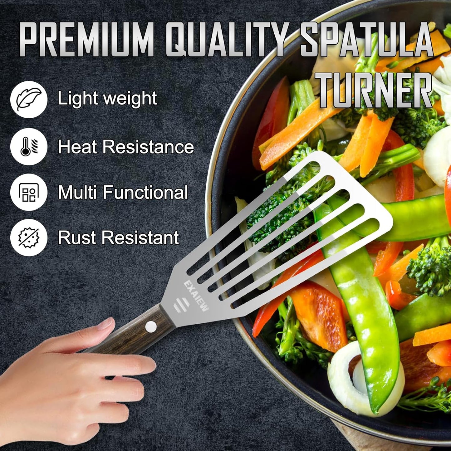 2 Pack Fish Spatula Stainless Steel, Flexible Fish Turner Spatula Perfect for Flipping Eggs, Burgers and Baking, Durable Lightweight Metal Kitchen Slotted Turner for Cooking & BBQ [Wooden Handle]