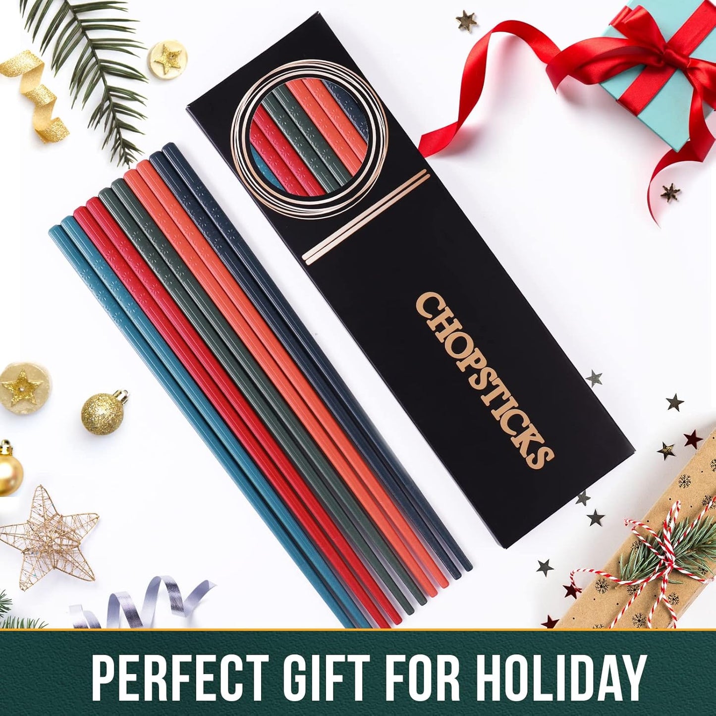 10 Pairs Reusable Fiberglass Chopsticks Dishwasher Safe, GLAMFIELDS Premium Multicolor Japanese Style Chop Sticks for Sushi, Anti-slip, Lightweight, 9 1/2 inches